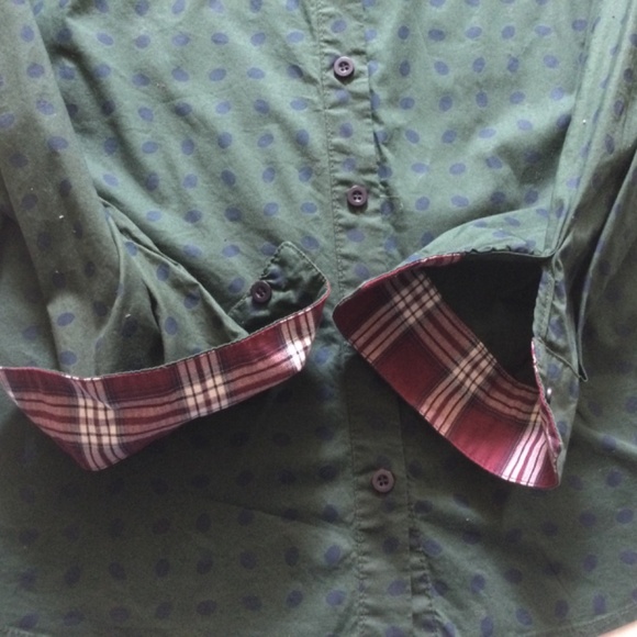 Gibson Button Down Polka Dot Blouse Contrast Plaid Collar and Cuffs SZ M - Picture 5 of 13